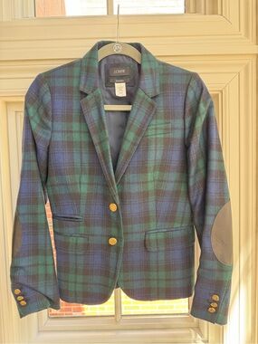 J. Crew Blue and Green Plaid Blazer with Gold Buttons